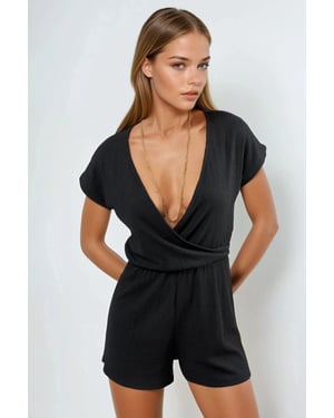 Korte V-hals Drape Jumpsuit