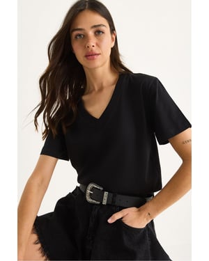 Comfort Fit V-hals Gekamd Katoenen T-Shirt
