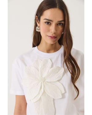 Bloemmotief Crew Neck T-Shirt met Accessoire Detail