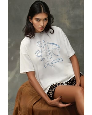 100% Katoenen Oversized Gedrukt T-Shirt met Ronde Hals