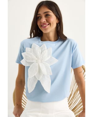 Bloemenprint T-shirt met ronde hals en accessoire-detail