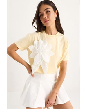 Bloemenprint T-shirt met ronde hals en accessoire-detail
