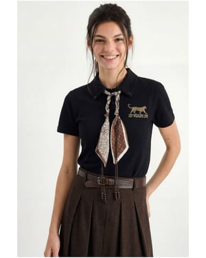 Geborduurde Tekst Print Polo Shirt