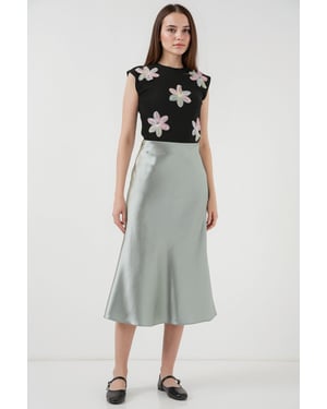 Satijnen A-Lijn Midi Rok met Elastische Taille