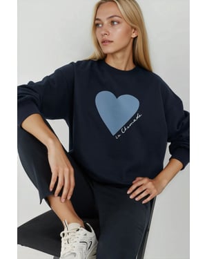 Geprinte Crew Neck Verhoogde Sweatshirt