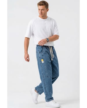 Baggy Denim Broek met Koord Taille