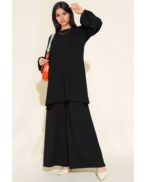 Textured Long Sleeve Tunic and Wide Leg Pants Set