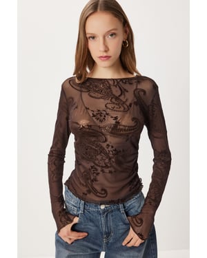 Geprinte Lange Mouwen Tulle Blouse
