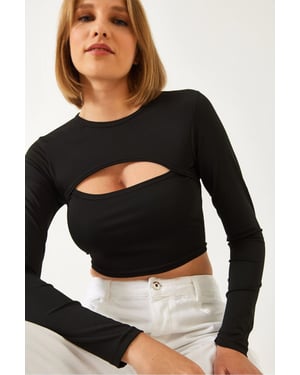 Uitgesneden Lange Mouwen Crop Blouse