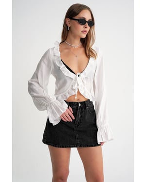 Froufrou V-hals Lange Mouw Crop Blouse