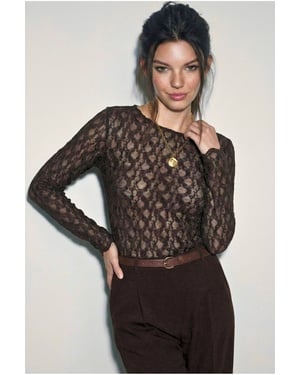 Kant Crew Neck Lange Mouwen Blouse