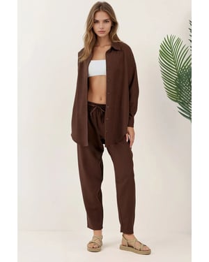 Linnenmix Lange Mouw Shirt en Broek Co-ord Set