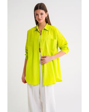 Overmatige Lange Mouwen Knop-Up Poplin Shirt