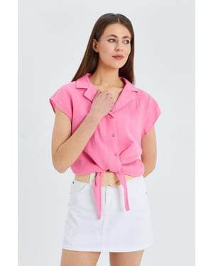 Crop Shirt met Strikdetail