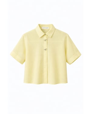 Korte Mouw Cropped Shirt met Stenen Accessoires