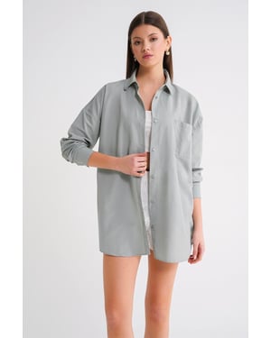 Oversized Lange Mouwen Knopen Poplin Shirt