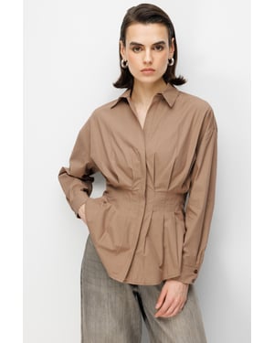 Aansluitende Langemouw Poplijn Shirt met Knopsluiting