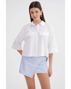 Korte Mouwen Crop Poplin Blouse