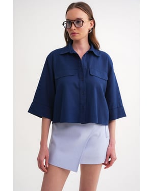 Korte Mouw Crop Poplin Shirt
