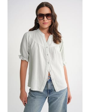 Linnenmix Korte Mouwen Knop Shirt