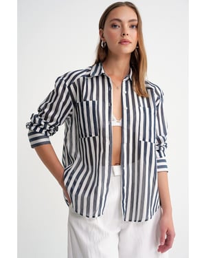 Gestreepte Poplin Shirt met Zak