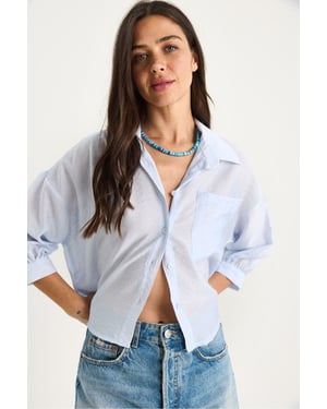 Gestructureerde Crop Shirt met Knopsluiting en Zak