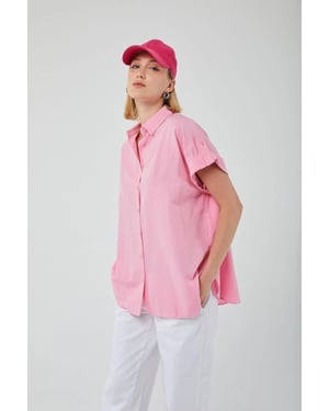 Oversized Korte Mouwen Poplin Overhemd met Knopen