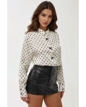 Satin Geprinte Blouse met Strik