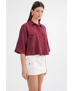 Korte Mouw Crop Poplin Shirt