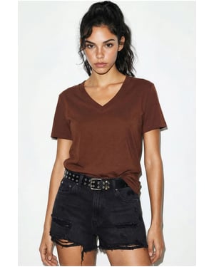 Comfort Fit V-hals Gekamd Katoenen T-Shirt