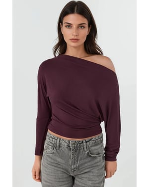 Asymmetrische Kragen Lange Mouw Elastische Trui T-Shirt