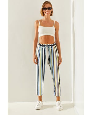 Striped Elastic Waist Carrot Pants