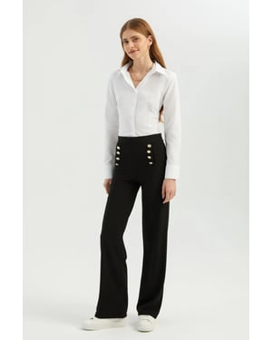 High Waist Buttoned Flare Trousers
