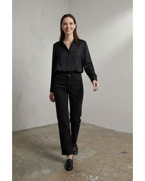 Hög midja denim raka byxor med fickor