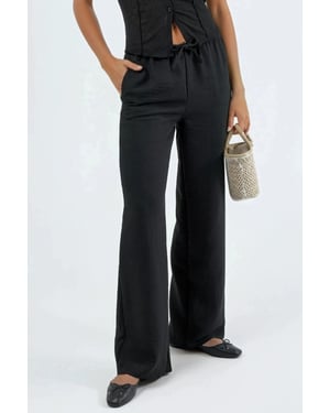 Textured Woven Straight Leg Pants with Drawstring Waist