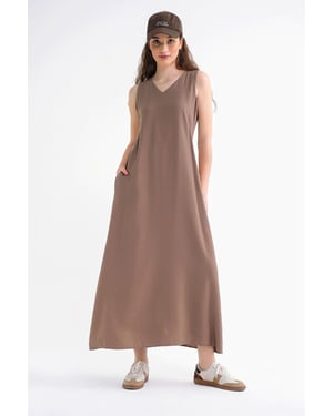 V-hals Mouwloze Maxi-Jurk met Zakken