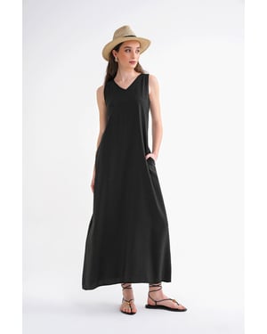 V-hals Mouwloze Maxi Jurk met Zakken