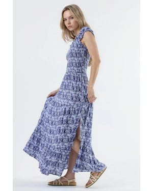 Paisley Print Maxi Jurk met Vierkante Kraag