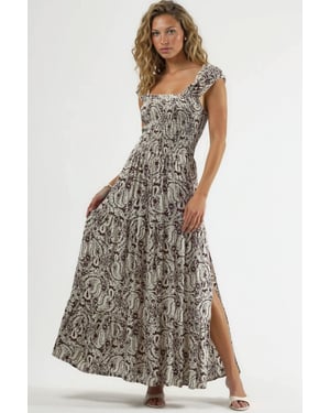 Paisley Print Maxi Jurk met Vierkante Kraag