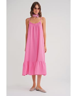 Midi Muslin Jurk met Rimpeldetail