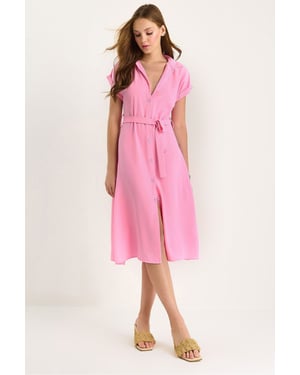 V-hals Midi-jurk met knopen en binden detail