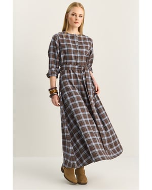 Plaid Midi Dress with Belt