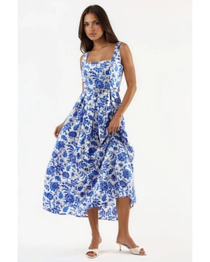 Bloemen Midi-jurk met Vierkante Kraag