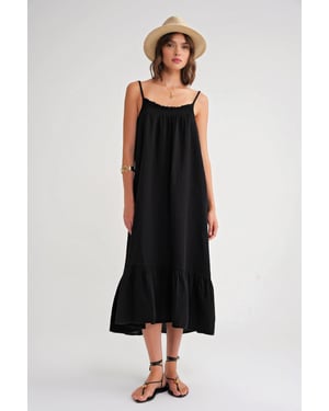 Midi Mousseline Jurk met Rimpel Detail