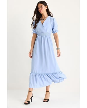 V-hals Midi Jurk met Strik
