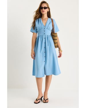 V-hals Knop Midi Shirtjurk
