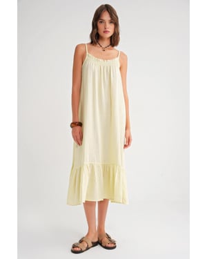 Midi Mousseline Jurk met Rimpeldetail