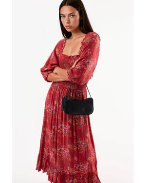 Floral Square Collar Midi Dress