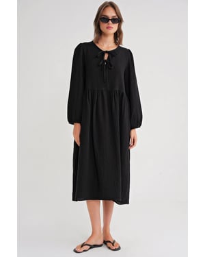 V-hals Midi-jurk met striksluiting