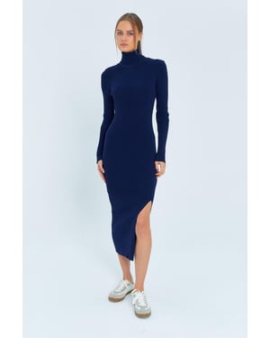 Turtleneck Midi Gebreide Jurk met Split